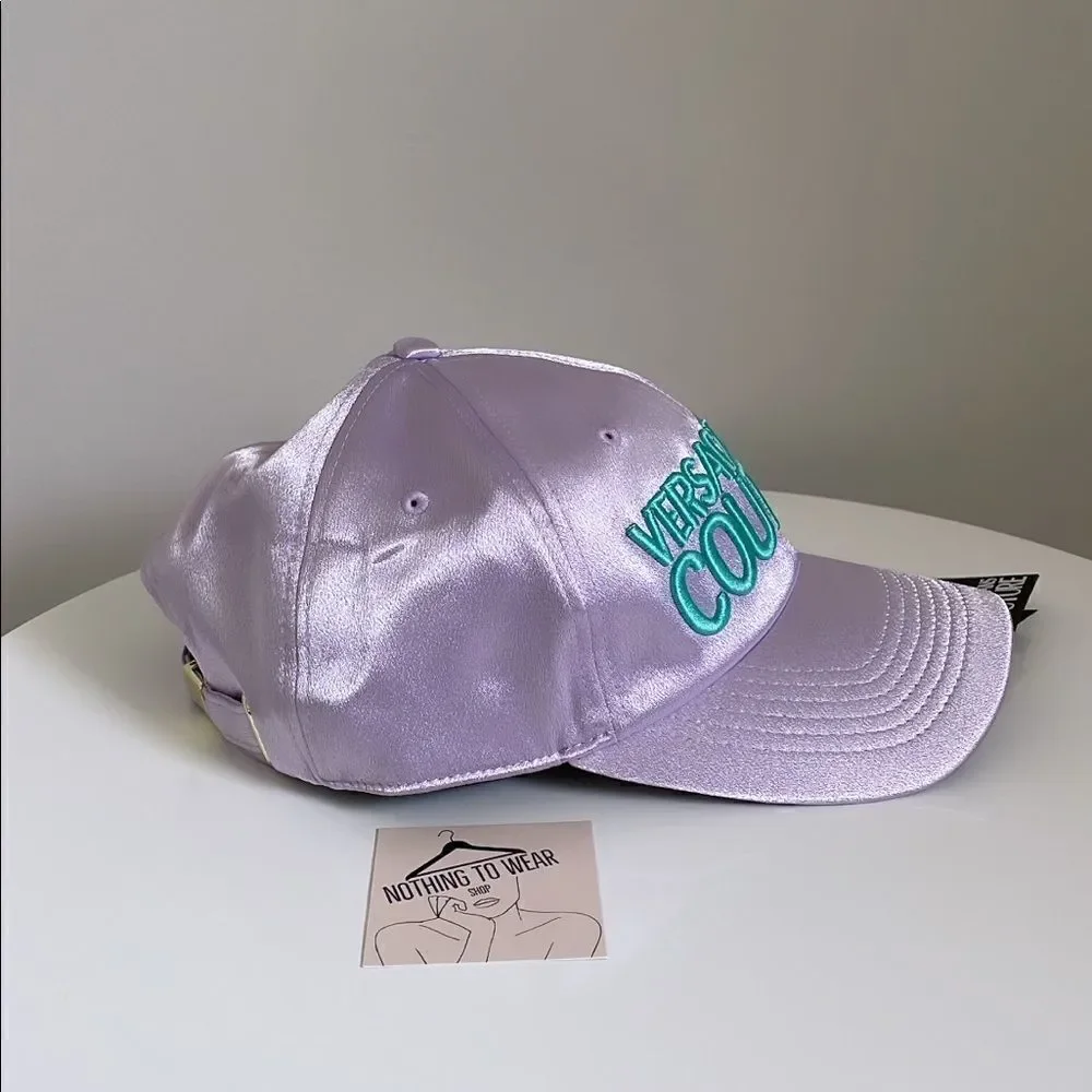 ⭕️ VERSACE JEANS Cap Hat Satin Designer Purple Turquoise Logo
